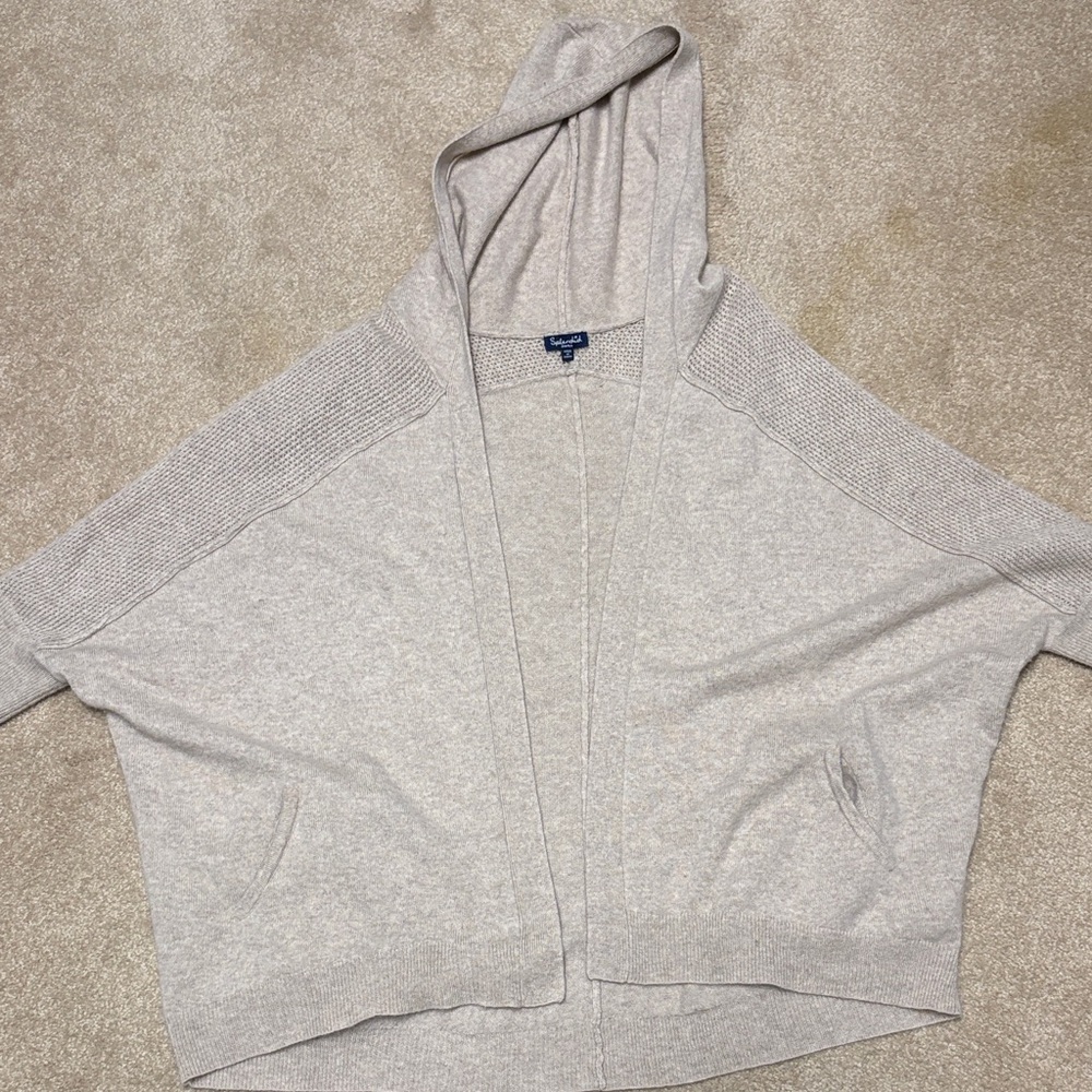 Splendid Light Beige Hooded Open-Front Cardigan